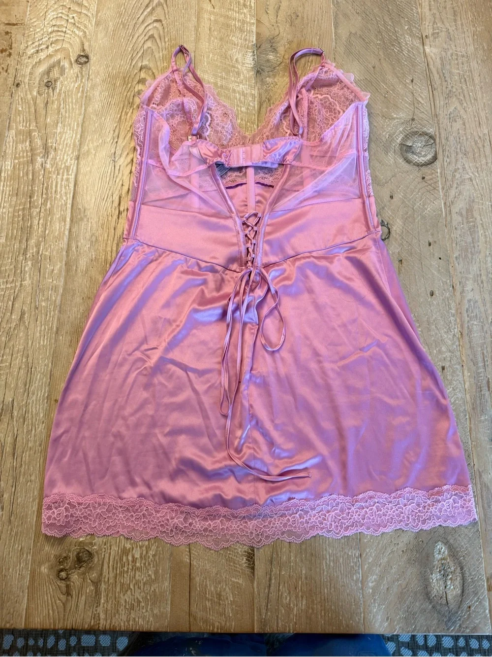 Victoria’s Secret Pink Lace-Trim Satin Chemise Slip Stretchy M